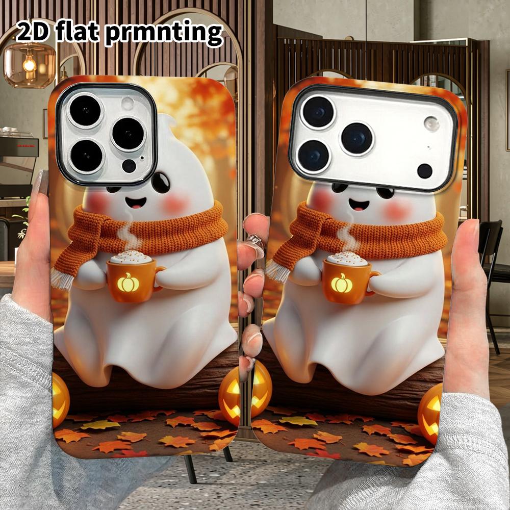 Phone Case: 2D Flat Design Suitable for iPhone 18 17 16 15 14 13 Pro Film Protective Case, Couple Style, Warm Little Ghost, Christmas and Halloween Gi