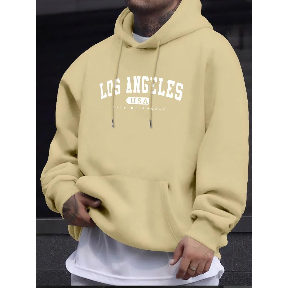 Los Angeles Usa Print Men_s Long Sleeve Drawstring Print Hoodies Tshirt COTTON For Men Casual Autumn Winter