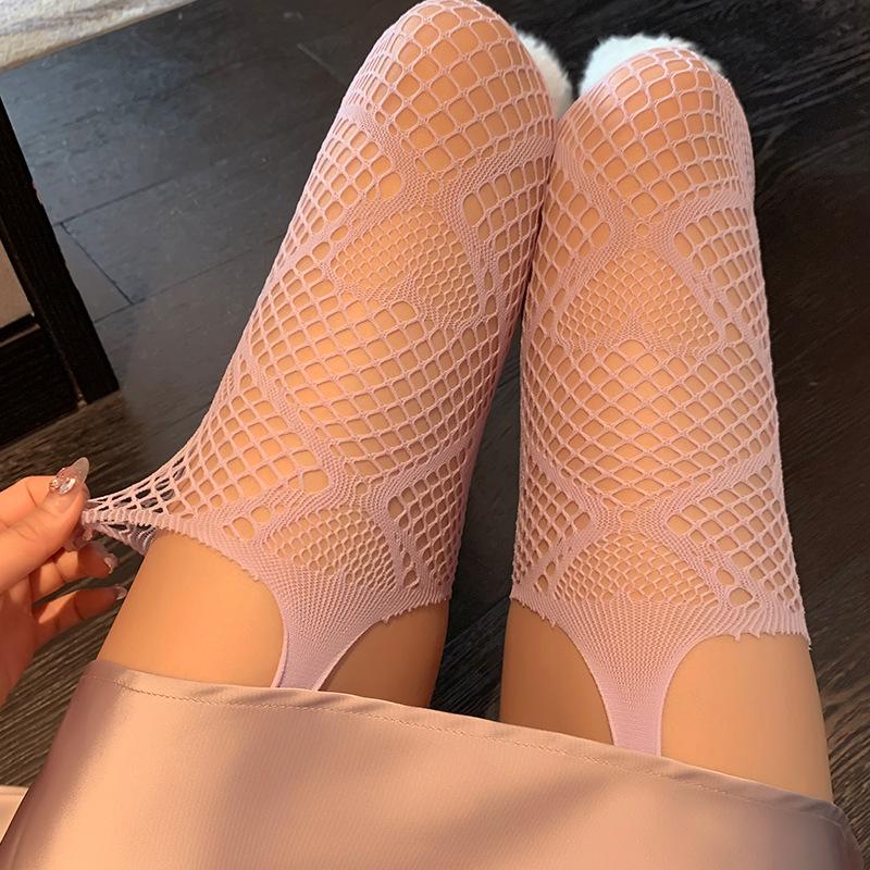 Y2K Women Love Heart Fishnet Stockings Mesh Club Tights Sexy Pantyhose Nude Suspender Tights JK Lolita Cosplay Party Pantyhose