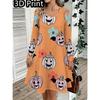 Spring Autumn Women Dress Casual Long Sleeve O-neck 3D Print Loose A-Line Dress Oversized Home Wear Robe