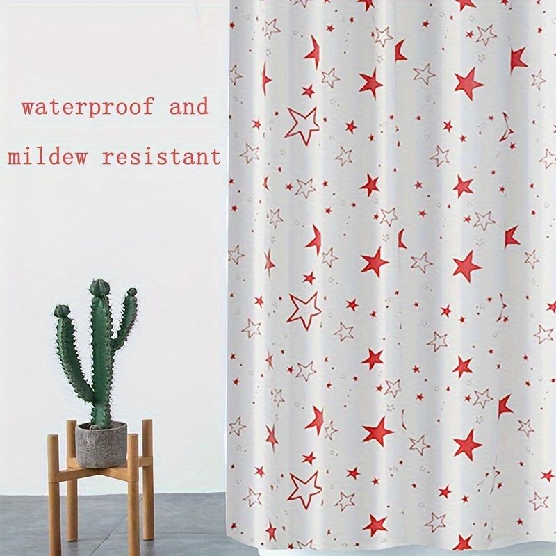 1 Piece Red and White Star Bathtub Shower Curtain, Waterproof Anti-mould Anti-translucent Bathroom Partition Curtain, Public Bathroom Shower Curtains