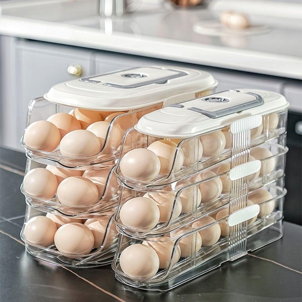 Large Capacity Automatic Rolling Egg Container Transparent Egg Storage Box  for Home