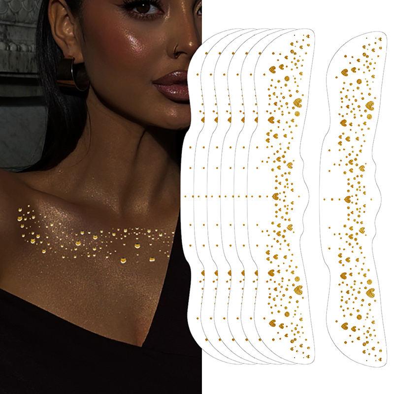 Waterproof Long Lasting Gold Foil Collarbone Temporary Tattoo Metallic Body Art Tattoo Sticker