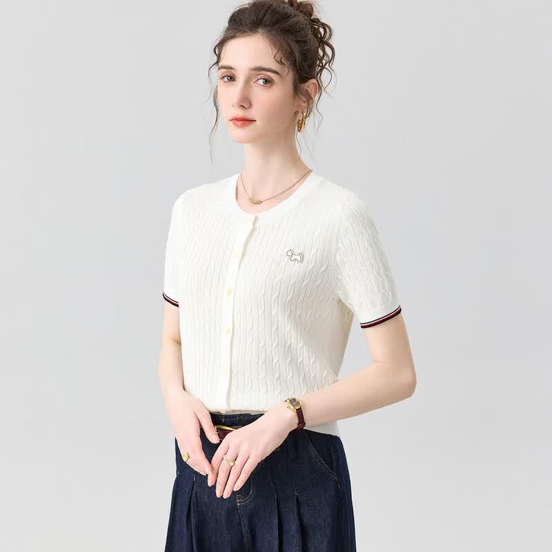 Snowforte Women's Silk Blend Short Sleeve Knit Cardigan