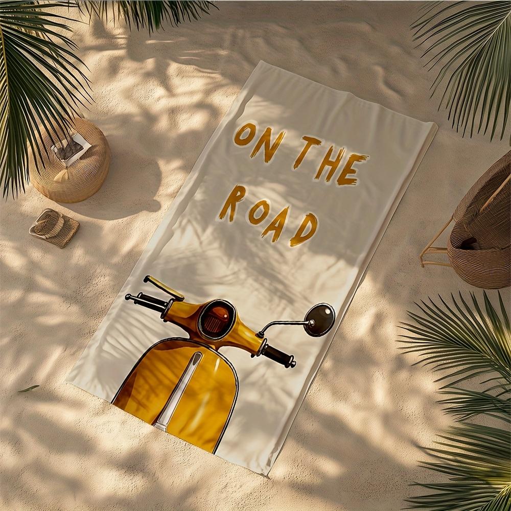 1pz Telo da Spiaggia in Microfibra Oversize - Morbido, Leggero, Asciugatura Rapida con Stampa Giallo Vivace di Motocicletta e "ON THE ROAD",