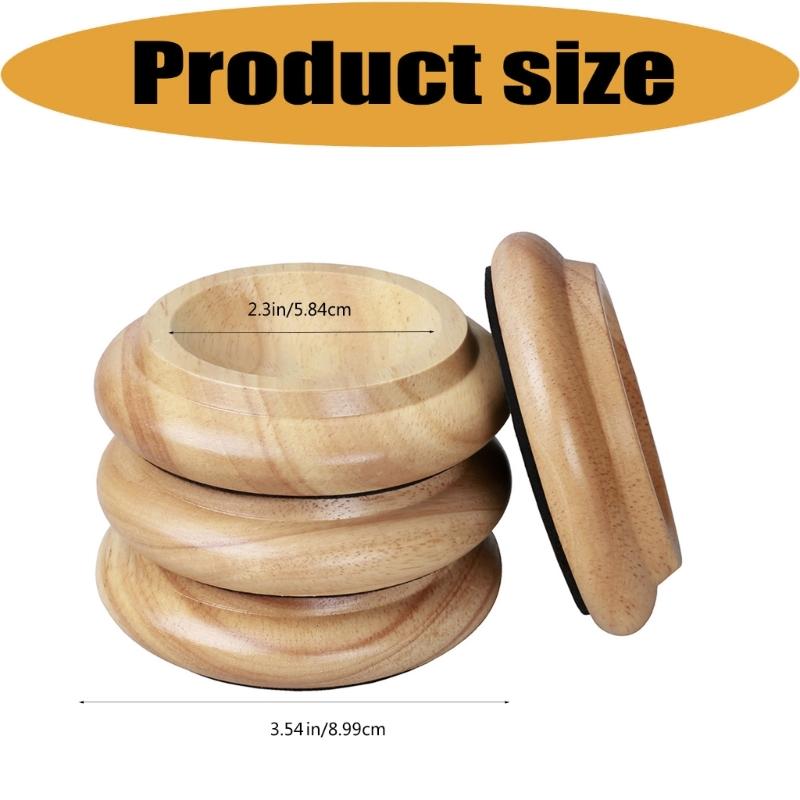 Floor Care Cups for Piano Wheels Solid Wood Set of 4 with Recessed Support Design and Bottom Pad for Indoor Floors