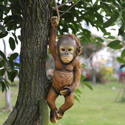 1PC Monkey Chimp Hanging Rope Garden Ornament Outdoor Statue Sculpture Resin Decor