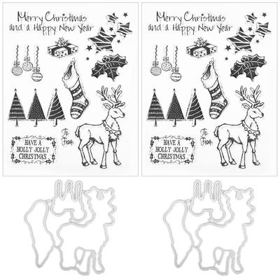 2 Set Transparent Stamp Rubber TPR Rectangle DIY Journal Christmas Pattern Craft Art