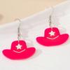 A pair of cute sweet acrylic pink five-star hat earrings, fashionable bright pink print women's party vacation gift
