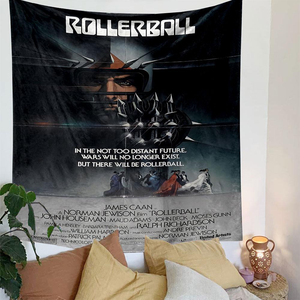 Rollerball Movie Tapestry Wall Hanging, Futuristic Sport Film Art, Retro Sci-Fi Wall Decor for Bedroom Man Cave