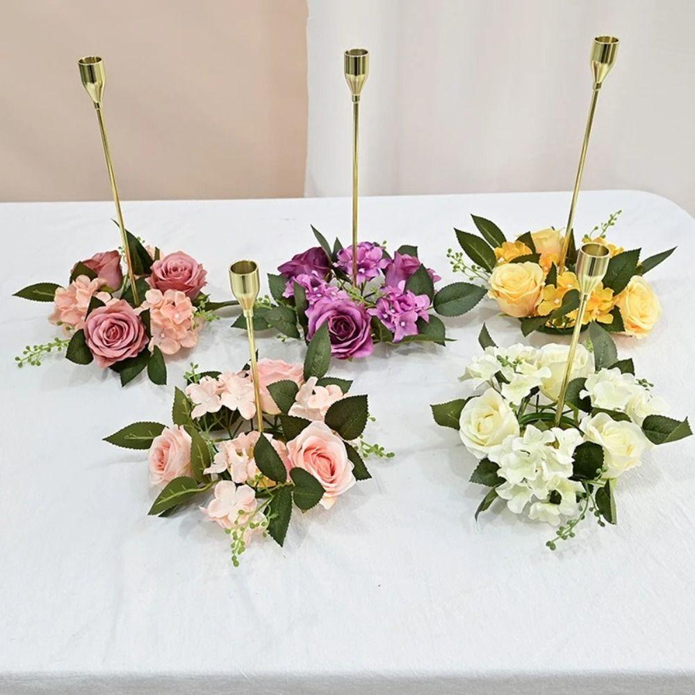 

Silk Artificial Garland Mini Artificial Rose Flowers Candlestick Wreath Wedding Arrangement