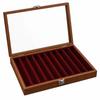Necklace Storage Display Box with Clear Glass Lid, Separate Long Compartments, Front Clasp and Black Walnut Pattern