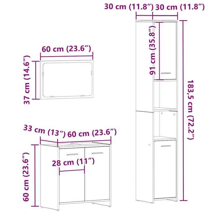VidaXL Ensemble De Meubles Salle De Bain 3 Pcs Bois D'ingénierie, Armoire De Salle De Bain, Placard De Salle De Bain, Meuble 3328561