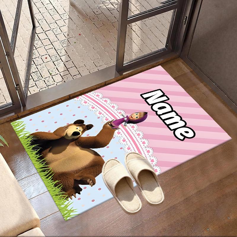 Custom Name Personalized Masha and The Bear Print Carpet, Versatile Home Decor Rug, for Playroom, Apartment, Balcony, Entryway, Hallway Gift