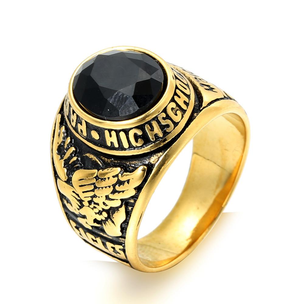 

European and American Popular New Hand Jewelry Eagle Men s Military Ring Multi-color Sapphire Titanium Steel Ring 12