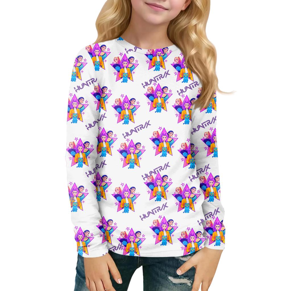 Children's Witch  Printed Long Sleeved Round Neck Top With Floral Print For Daily Casual T-shirt