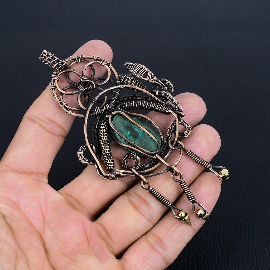 Malachite Pendant, 999 Copper Wire Wrapped Pendant Jewelry. Gift For Women Handmade Pendant Gemstone Jewelry