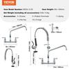 Commercial Faucet with Pre-Rinse Sprayer, 25" Height, 8" Center, 12" Swing Spout, Wall Mount Kitchen Sink Faucet, Brass Constructed Device with Pull