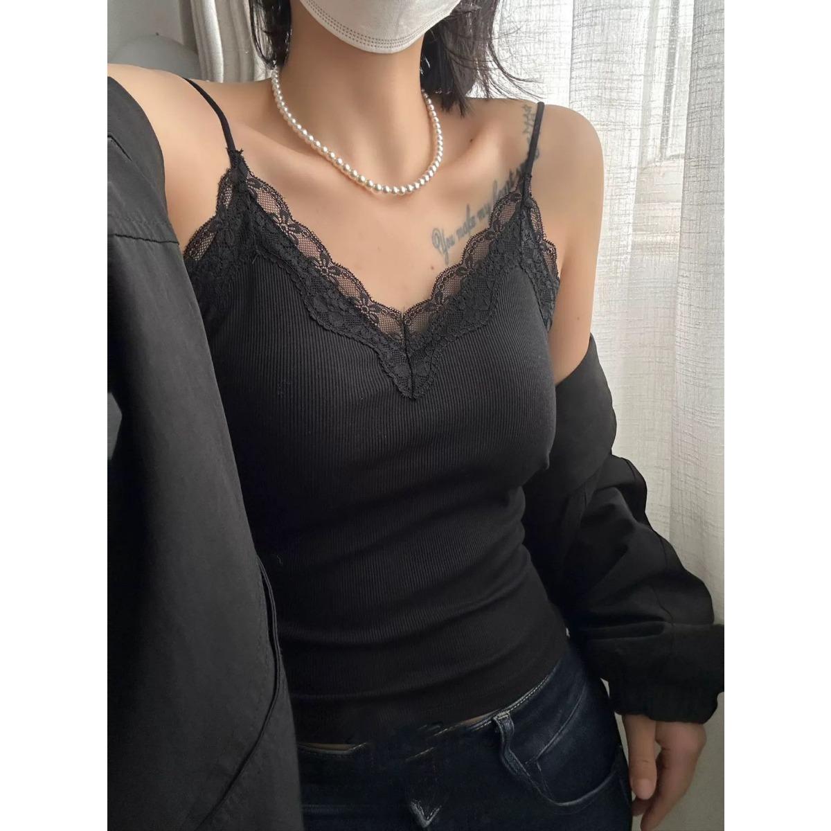 

Новая хлопковая кружевная майка с кружевной спинкой, французская нить, фиксированные чашки, присборенные женские топы с V-образным вырезом one size чёрный