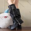 Fashion 2025 Punk Style Splicing Thick Bottom Women Knee-High Boots Fashion Zipper Female Pleated Knight Long Booties Shoes