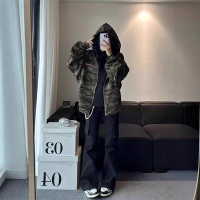 Camouflage Letter Printed Hooded Sweater Men's Autumn Coat Retro Couple Cardigan