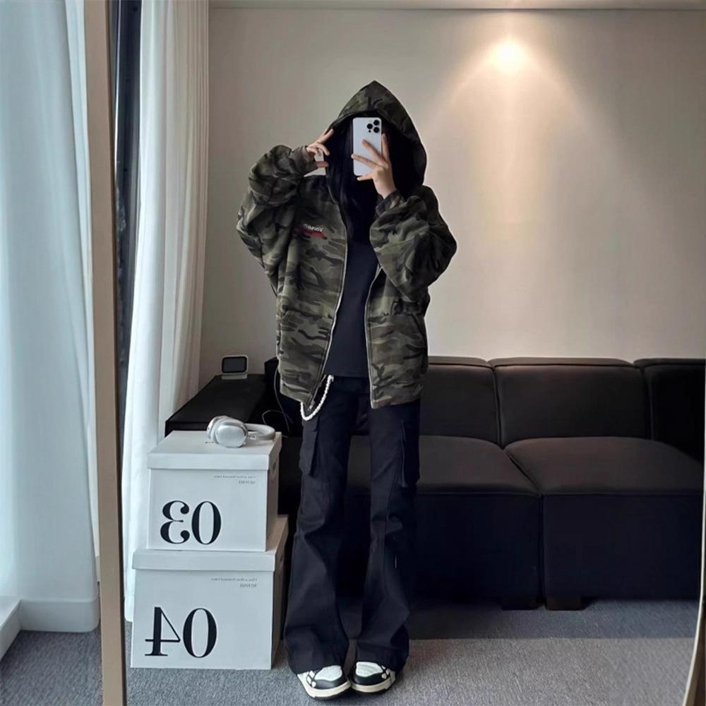 

Камуфляжный свитер с капюшоном с принтом букв, мужское осеннее пальто, ретро кардиган для пары XXL