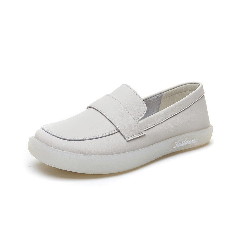 Women Leather Loafers Flat Bottom Casual Shoes Comfortable Slip On Shoes White Shoes Spring Autumn Soft Sole Walking Shoes
