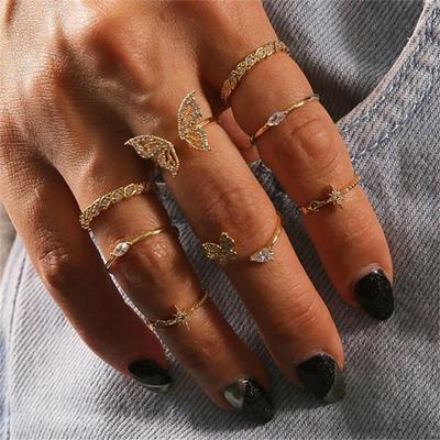 Simple Boho Rings Butterfly Flower Electroplated Elegant