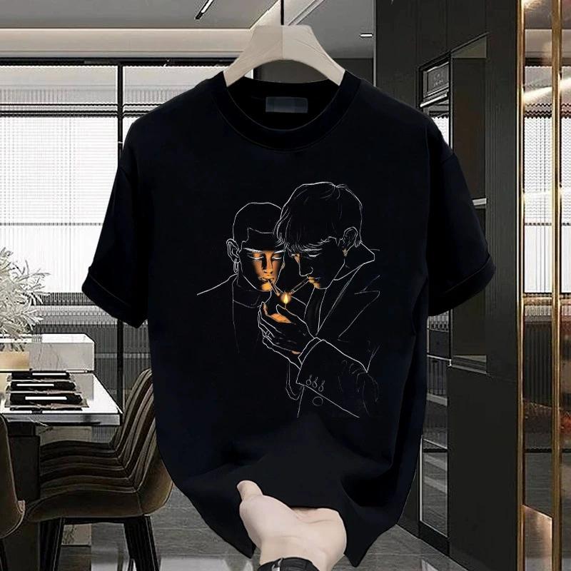 Sommer Herren Kirschblütenmuster Japanischer Stil Locker T-Shirt Geeignet für den täglichen Gebrauch 100% Baumwolle Material Trendig Vielseitig