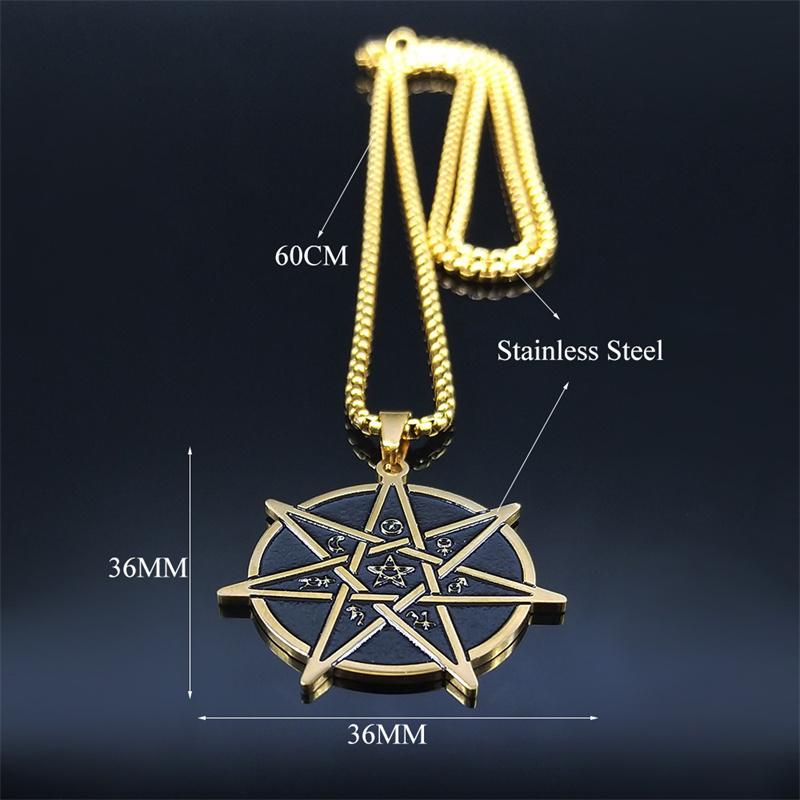 Witchcraft Astrology Stainless Steel Chain Necklaces 7 Point Star Gold Color Pendant Necklace Women/Men jewlery acier N531S02