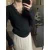KANING Lace V-neck Long-sleeve Knit Sweater - 2025 Autumn/Winter Collection