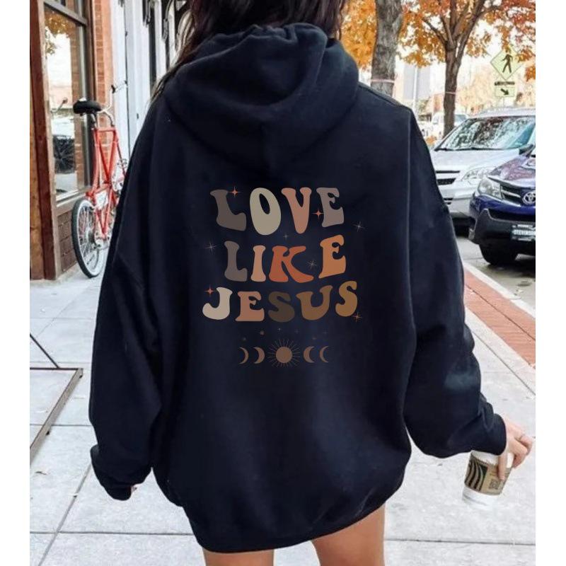 Damen Plus Size Sweatshirt mit doppeltem Kapuz mit Kordelzug und Buchstabenaufdruck, gefüttert