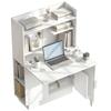 Folding Computer Desk, Drop-Leaf Top, Shelves, Cupboard, 80 x 30 x 128 cm, White