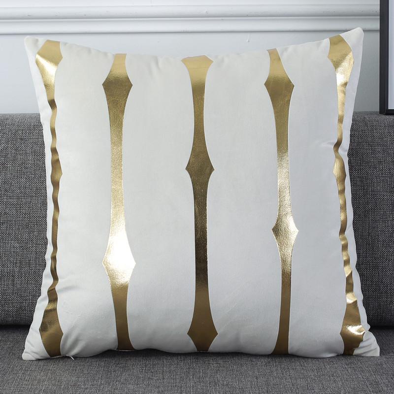 

Pillowcase Luxury Geometric Stripe Leather Embroidery Velvet Cushion Cover Home Decor Blue Gold Gray Black Throw Pillows Cover 45x45cm