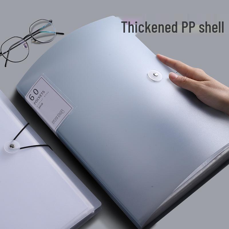 Morandi A4 Transparent Multi-Layer File Folder with Insert Pages and Buckle Closure