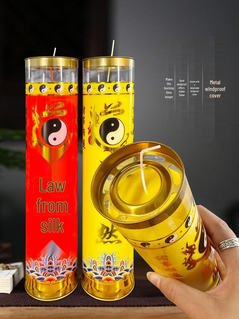 Ghee Oil Candle for Taoist Temple: 7-Day Smokeless Cylindrical Lamp