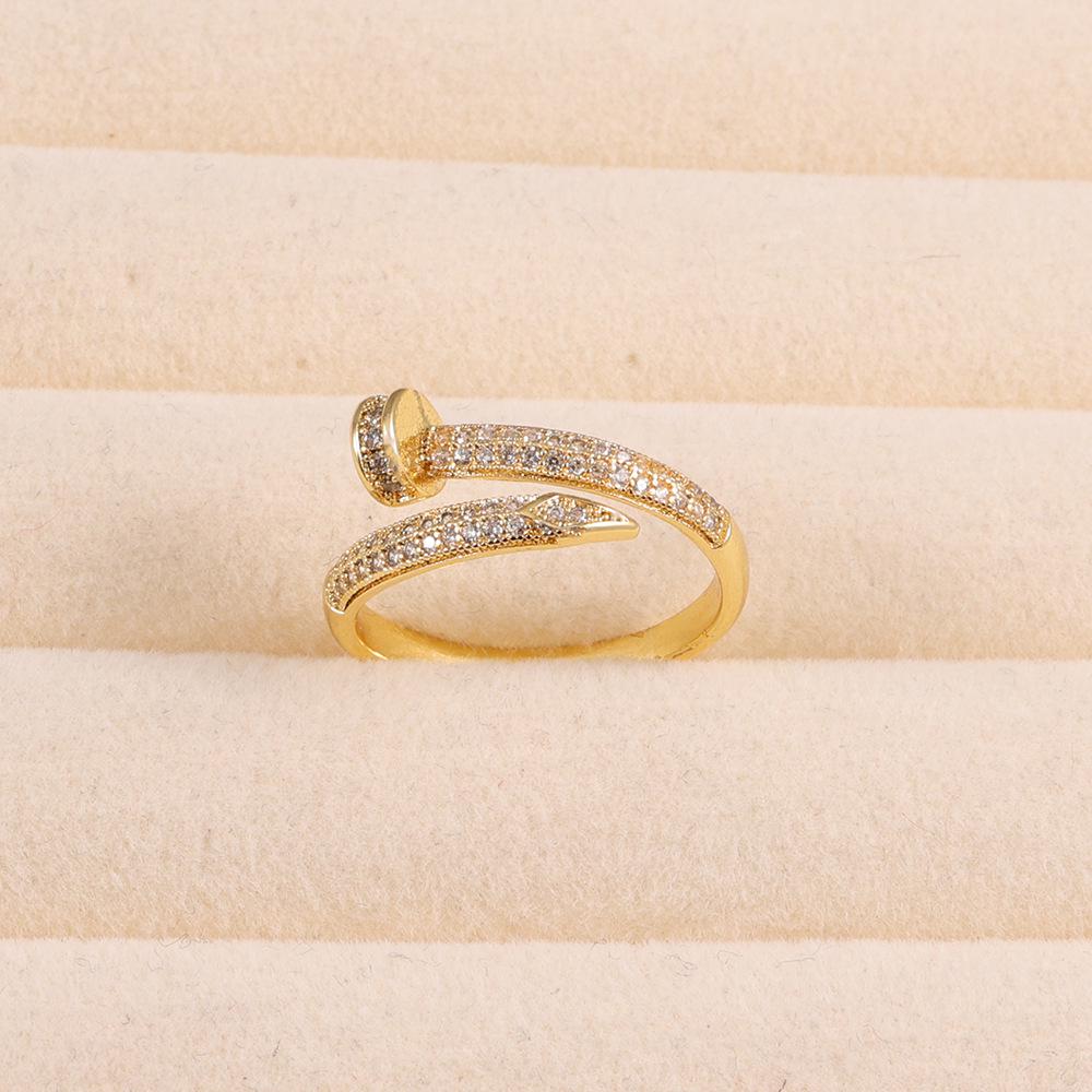 Anello aperto in oro con strass regolabile - Accessorio da donna stile celebrità di internet di lusso leggero