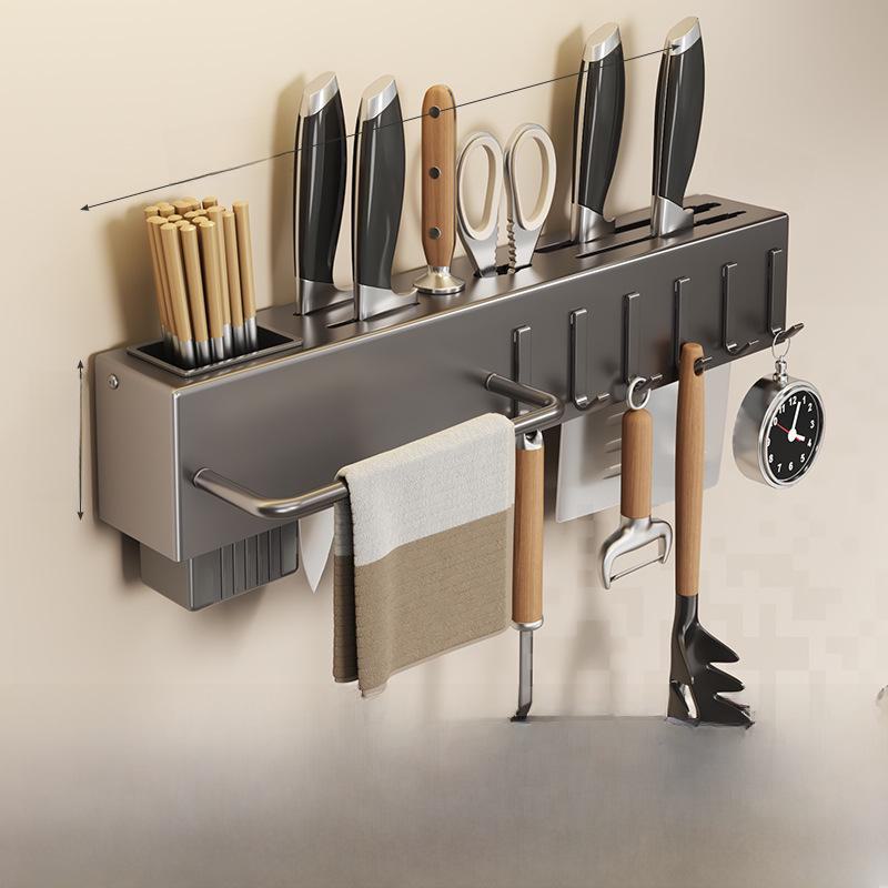 Wall-Mounted Multifunctional Kitchen Knife & Chopstick Rack – Punch-Free Installation