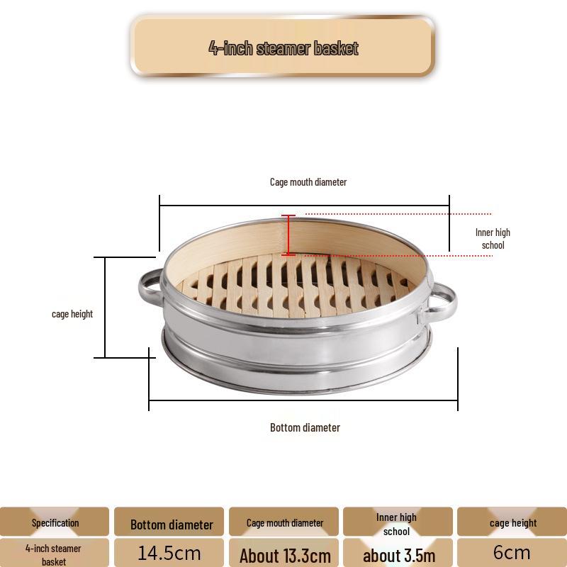 Yishang Double-Ear Stainless Steel Bamboo Dim Sum Steamer Basket