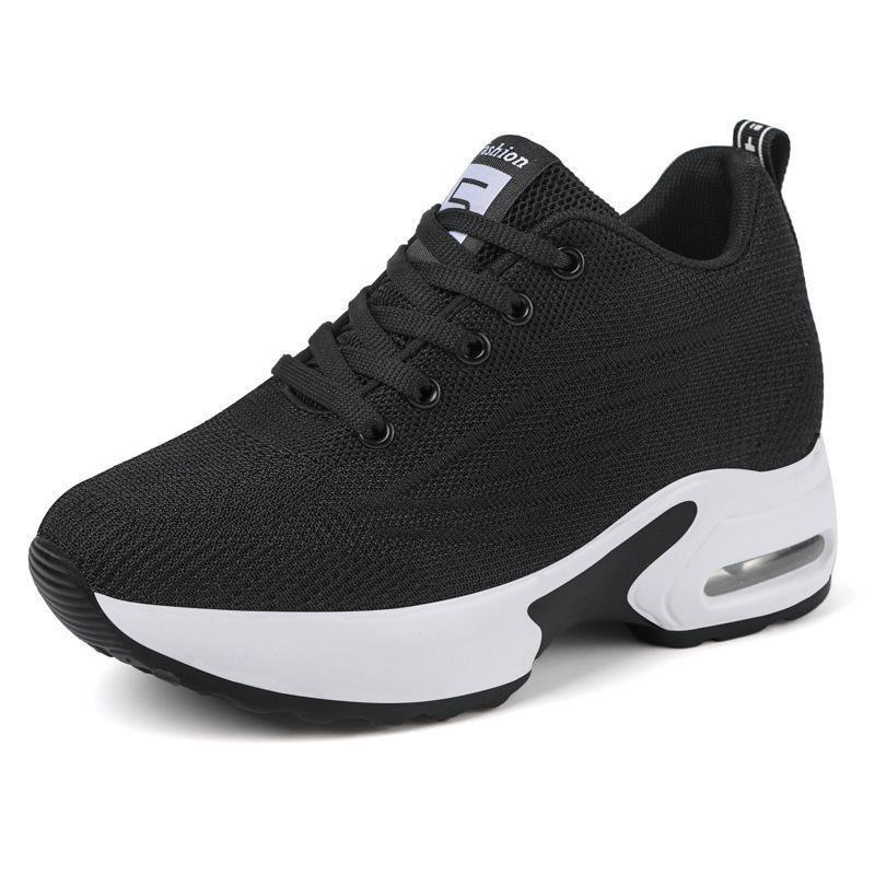 

Весенние новые сетчатые дышащие невидимые увеличивающие рост женские туфли повседневные спортивные туфли на толстой подошве женские одинарные туфли белые 43 чёрный