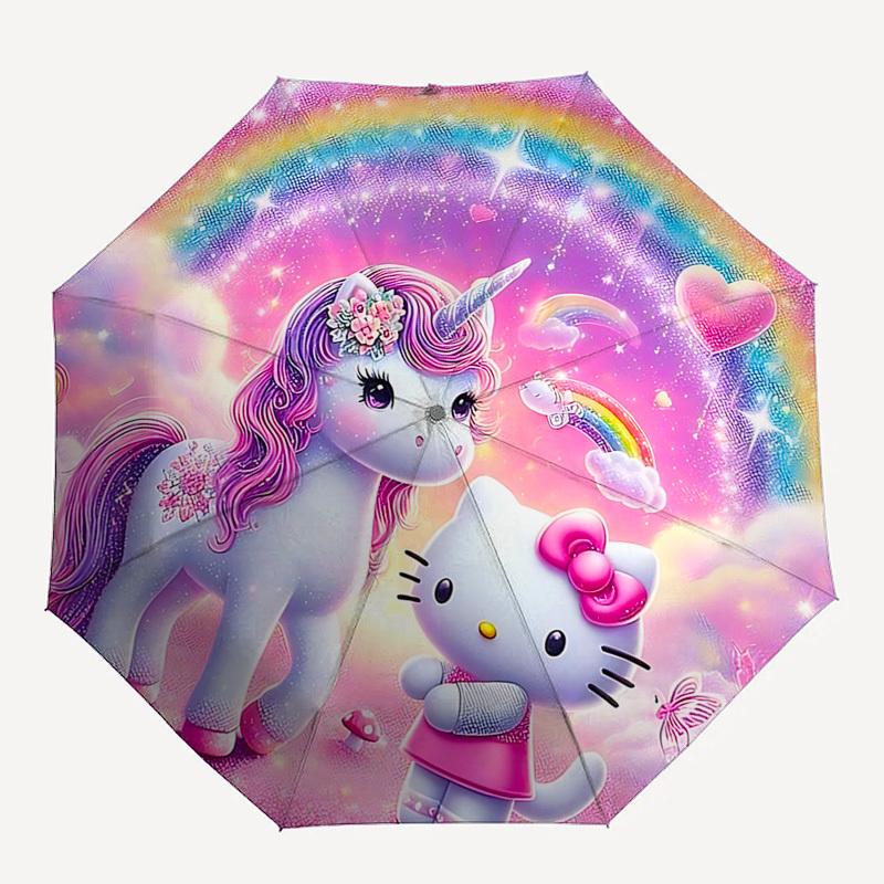 1pc Unicorn Hello Kitty umbrella automatic open/close, 8-Rib Durable Frame, Compact Folding Design, Ideal Birthday/Holiday Gift 1172A