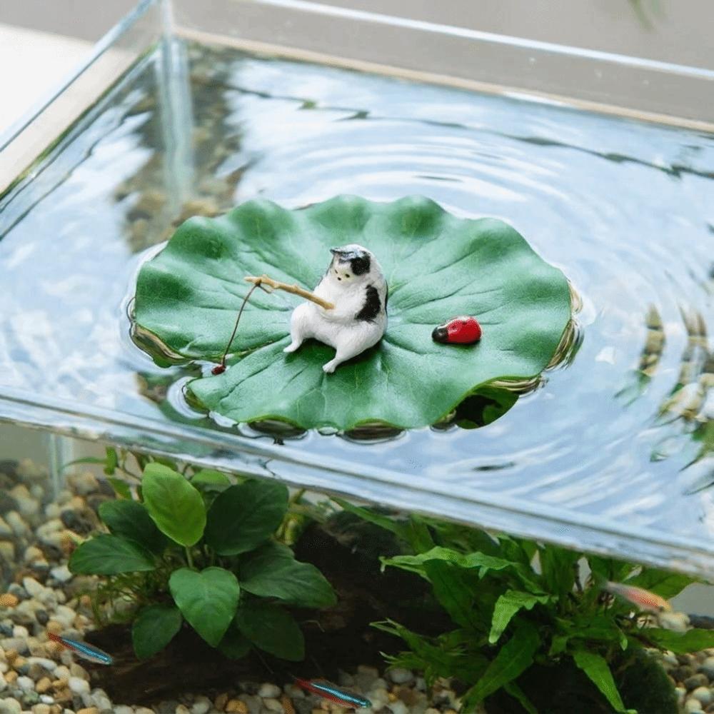 Lotus Leaf Floating Cat Fishing Miniature Cat Fishing Model Aquarium Landscaping Aquatic Pet Tank