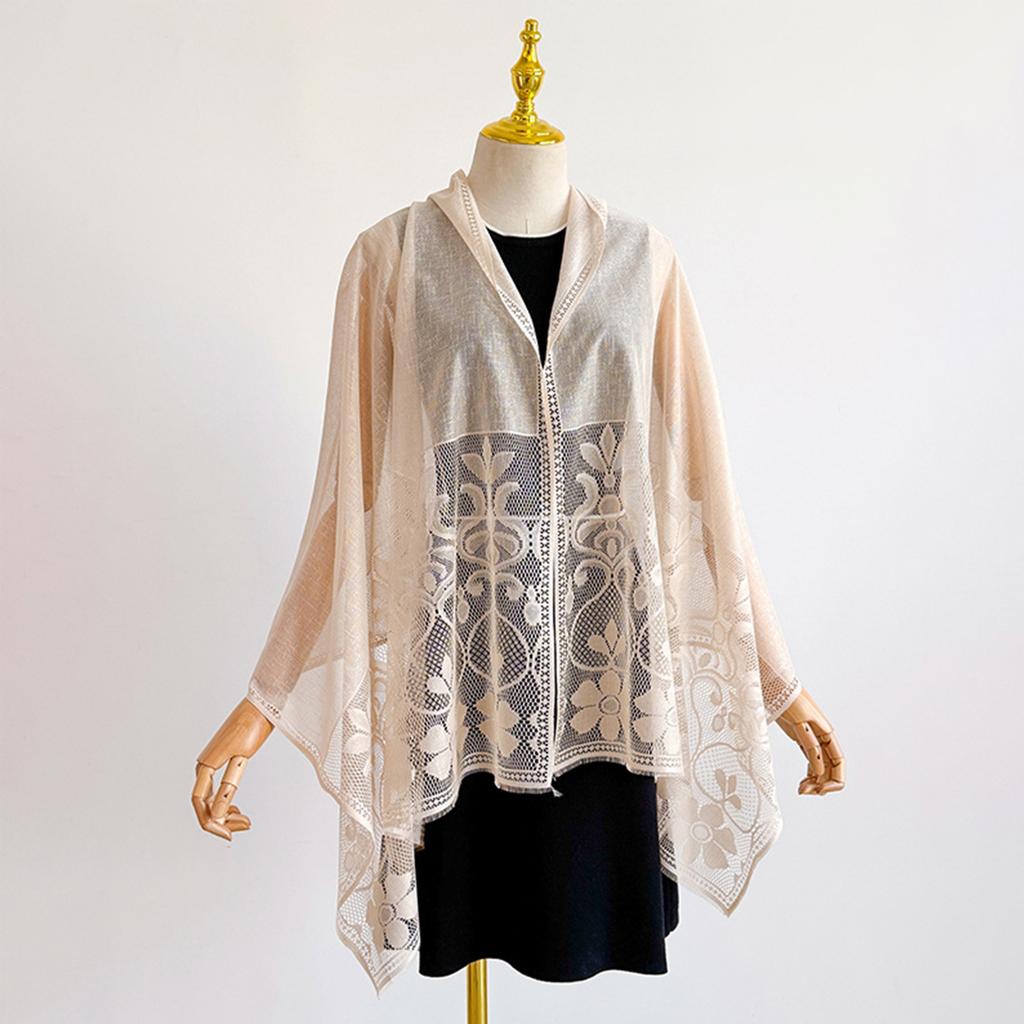 Lightweight Sheer Lace Shawl for Women Elegant Open Front Wrap Scarf with Floral Pattern Suitable for Formal and Casual Occasions