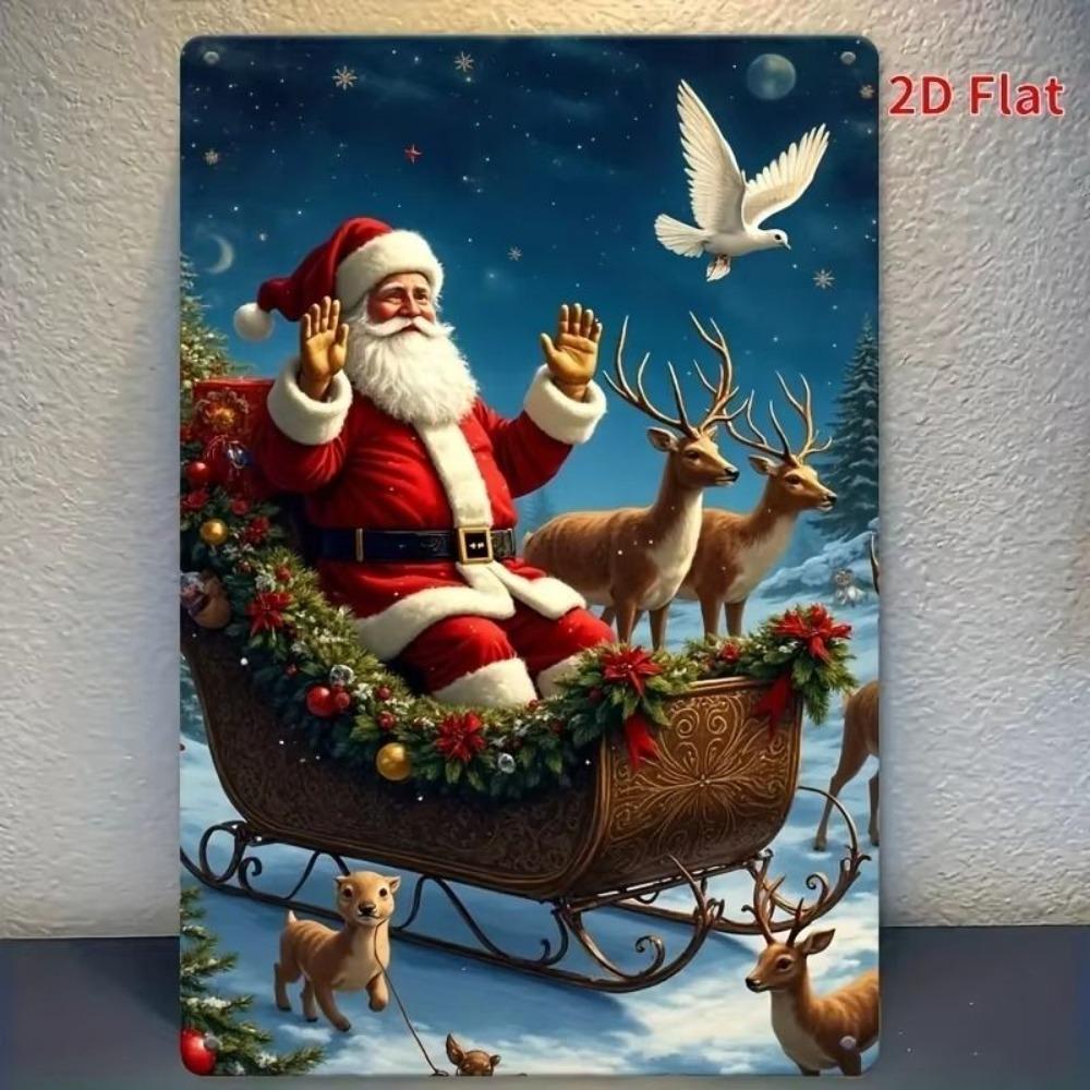 Vintage Santa Deer Tin Sign, Christmas Wall Art Home Decor, 20x30 cm