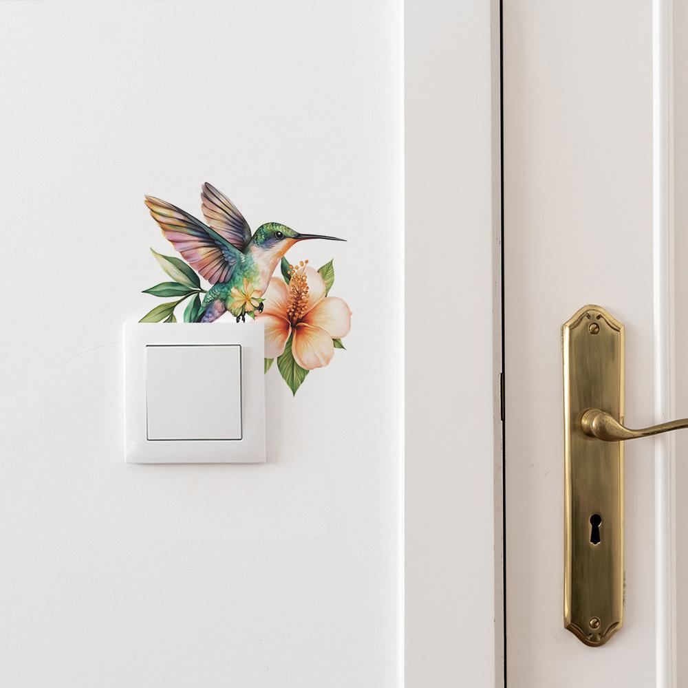 Watercolor Birds and Flowers Switch Plate Sticker for Bedroom Living Room Background Wall Decor Removable Decal