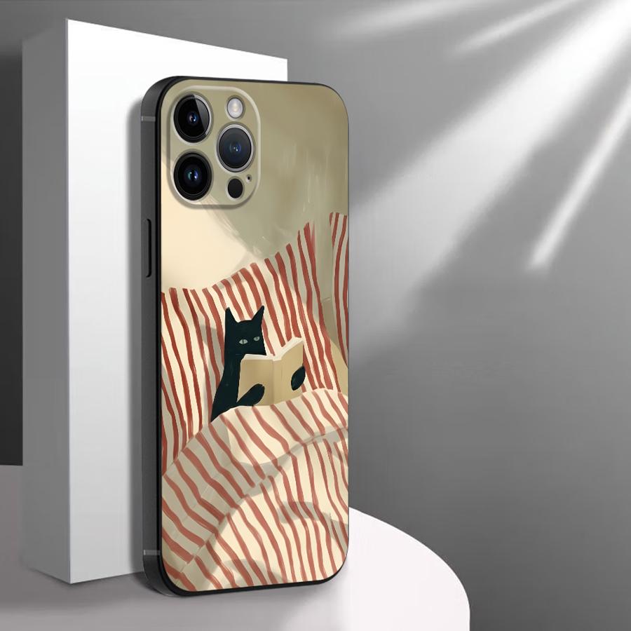 Funda Phone Cover Phone Case for Apple iPhone 17 Pro Max 11 Air 14 XR XS MAX 13 16 15 Pro 7 8 12 17e Cartoon Grid Cat