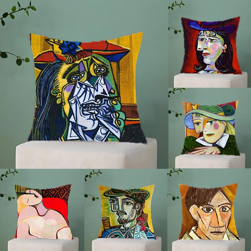 Picasso Pillow Case Antidustmite Pillowcase Invisible Zipper Silky Short Plush Sofa Cushion Cover