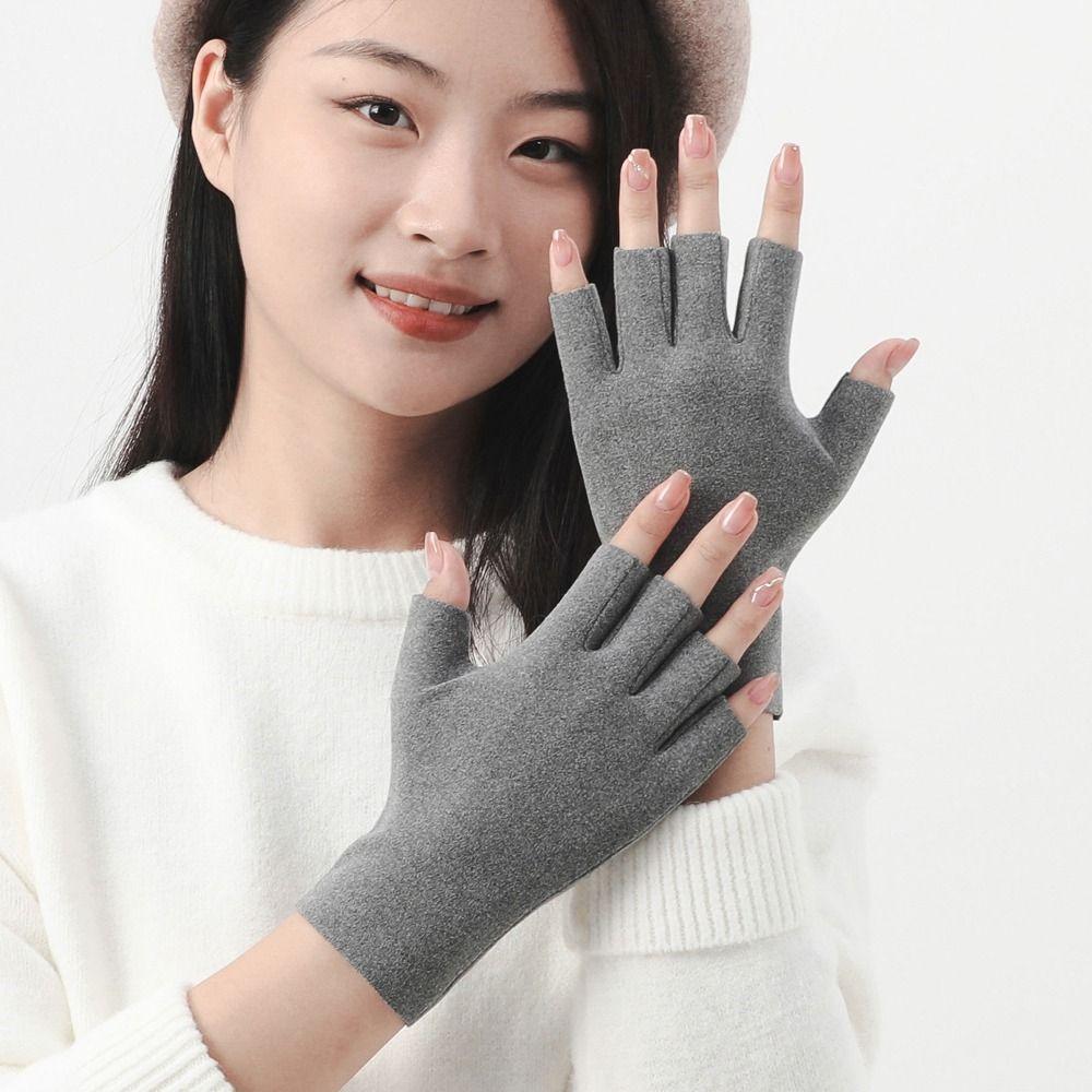Cycling Workout Anti-UV Velvet Fingerless Gloves Half Finger Gloves Women Mittens