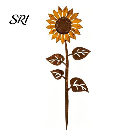 Garden Flower Sculpture Rusty Flowers Stake, Distressed Metal Yard Art Lawn Decoration Stake Retro 2D for Bed D