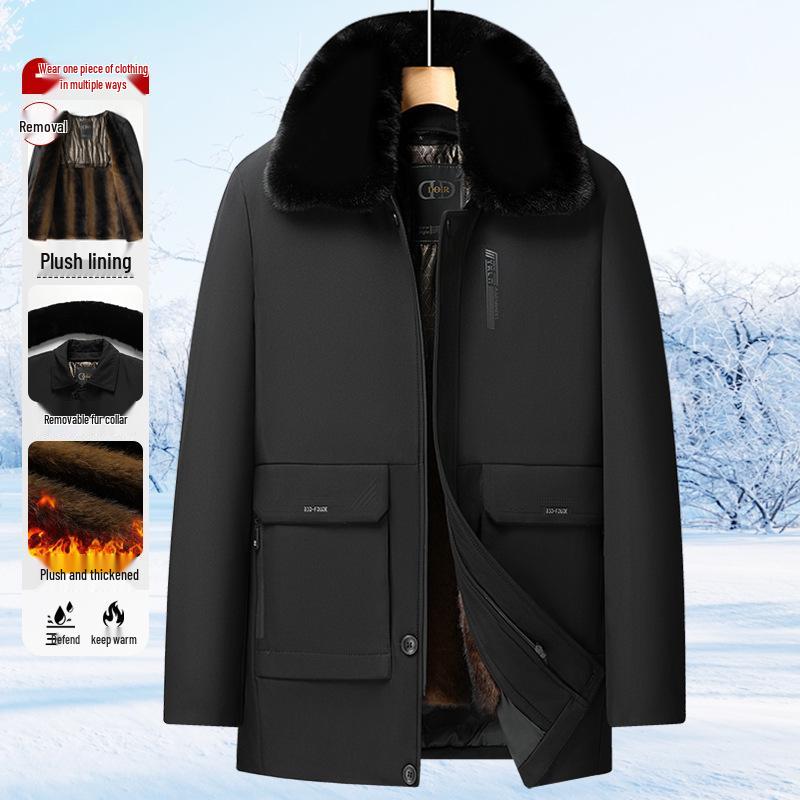 

Men s Mid-Length Winter Coat: Warm, Casual Cotton Jacket for Middle-Aged and Elderly Men L (145-165 lbs)
